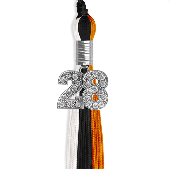 Black/Orange/White Graduation Tassel with Silver Bling Charm by Wholesale Grad Supply