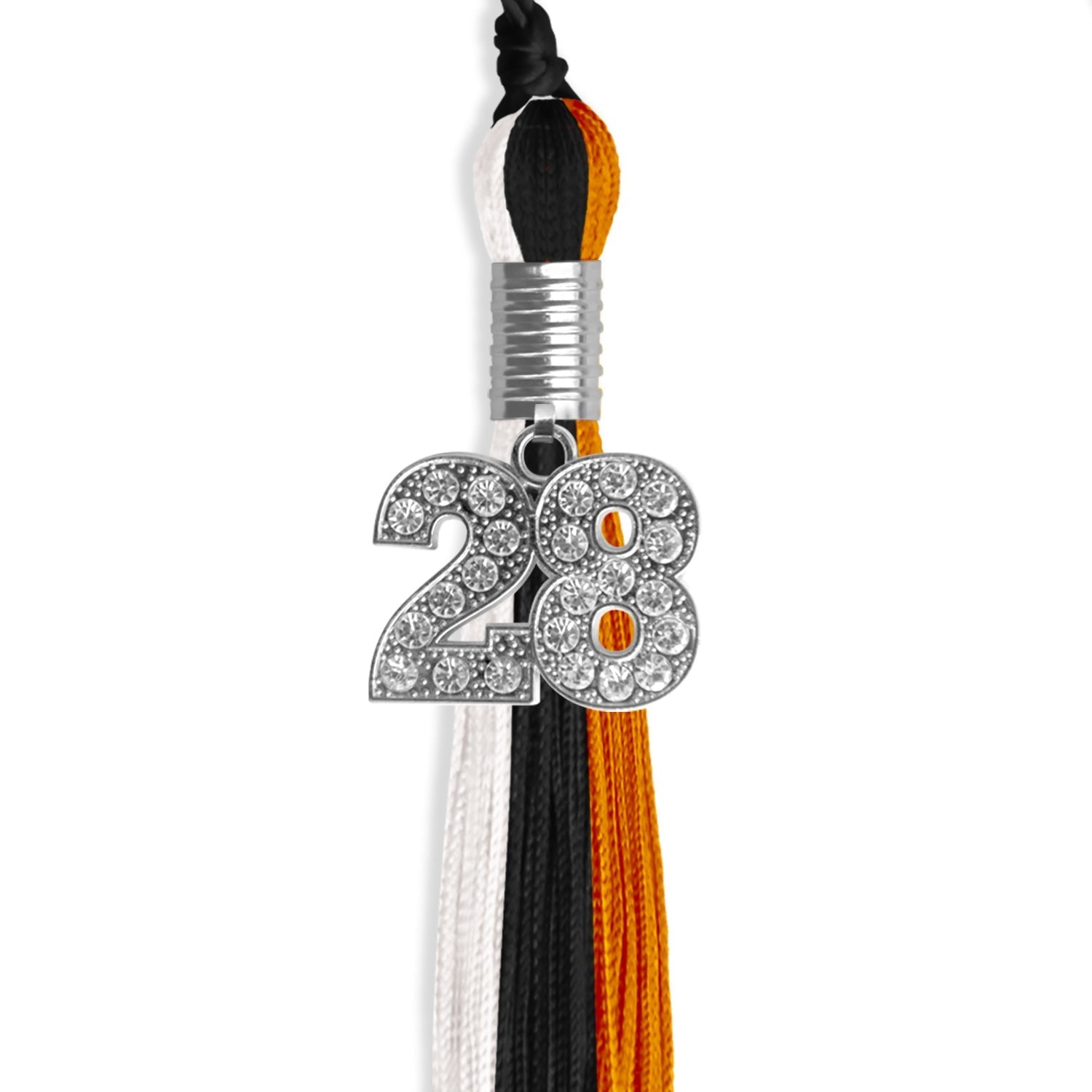 Black/Orange/White Graduation Tassel with Silver Bling Charm by Wholesale Grad Supply