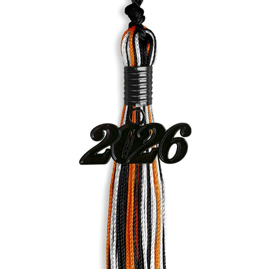 Black/Orange/White Mixed Color Graduation Tassel with Black Bling Charm by Wholesale Grad Supply