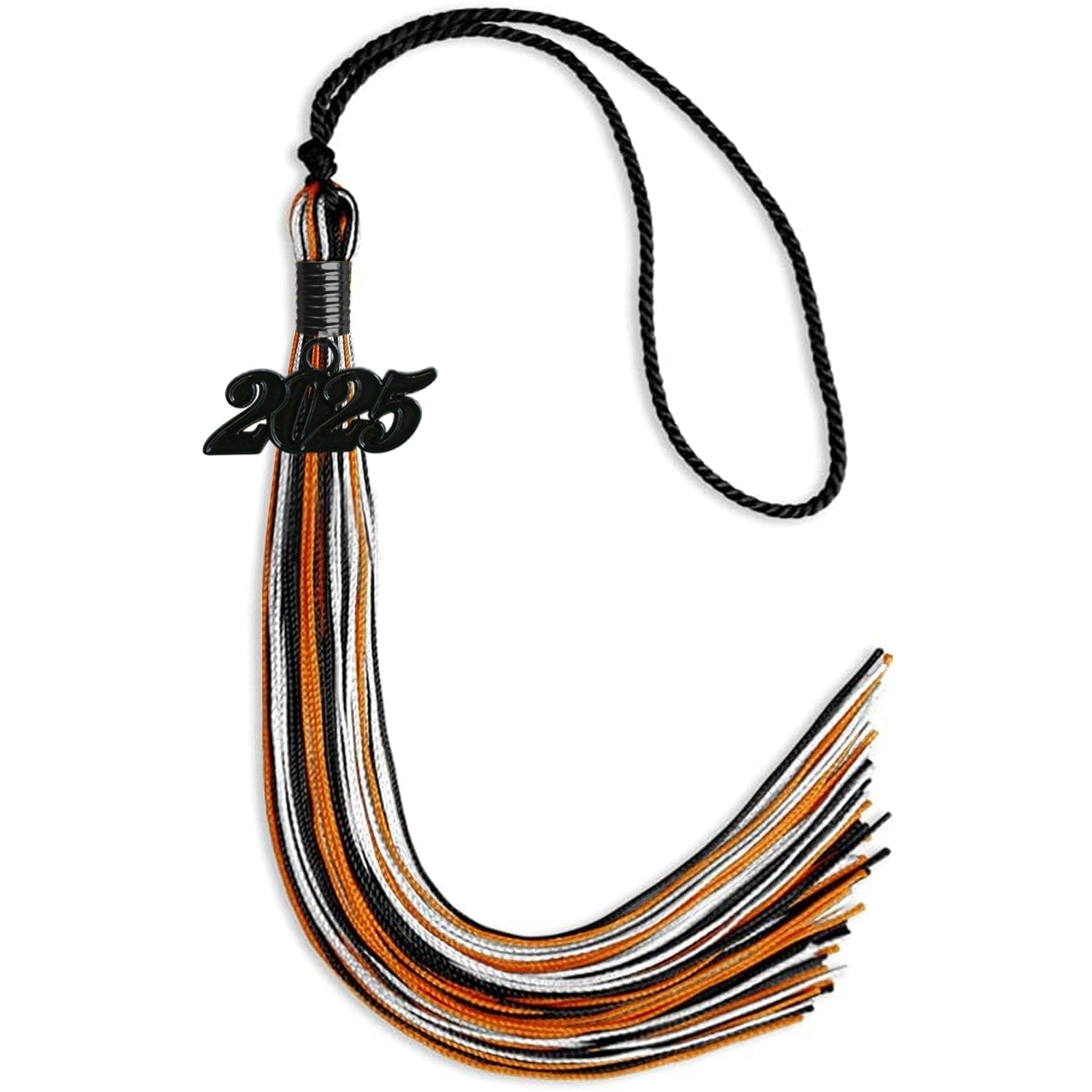 Black/Orange/White Mixed Color Graduation Tassel with Black Bling Charm by Wholesale Grad Supply