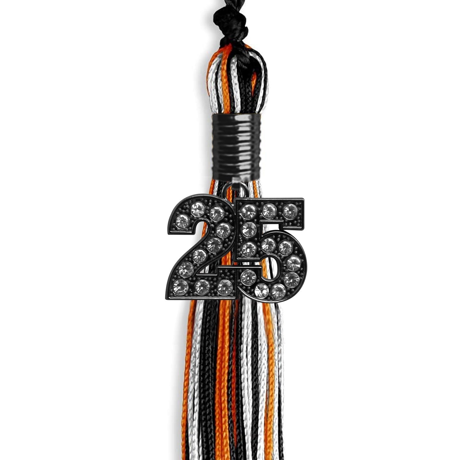 Black/Orange/White Mixed Color Graduation Tassel with Black Bling Charm by Wholesale Grad Supply
