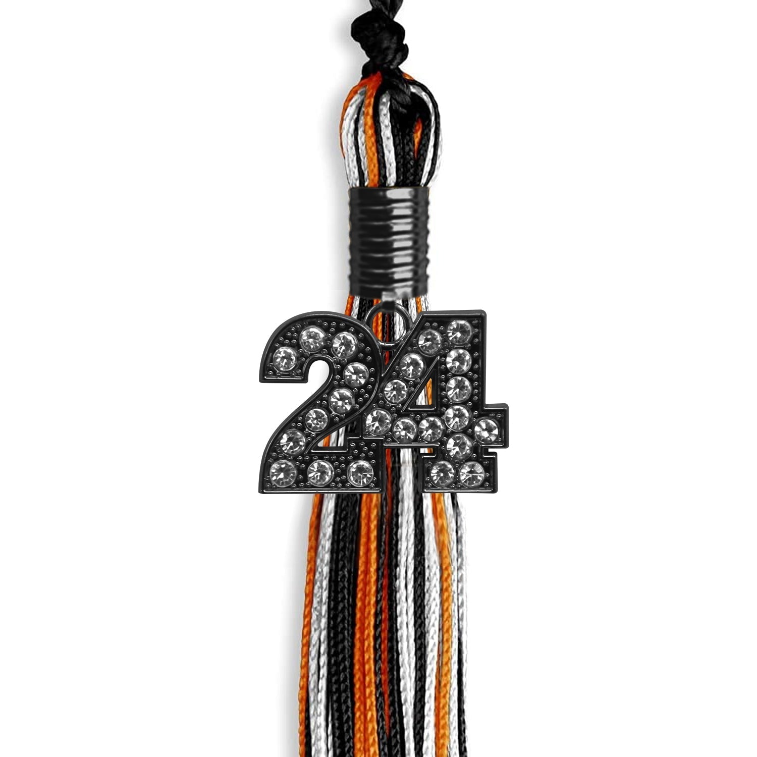 Black/Orange/White Mixed Color Graduation Tassel with Black Bling Charm by Wholesale Grad Supply