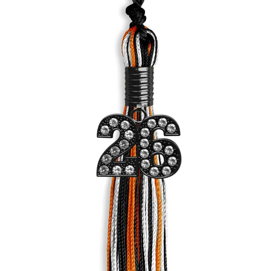 Black/Orange/White Mixed Color Graduation Tassel with Black Bling Charm by Wholesale Grad Supply