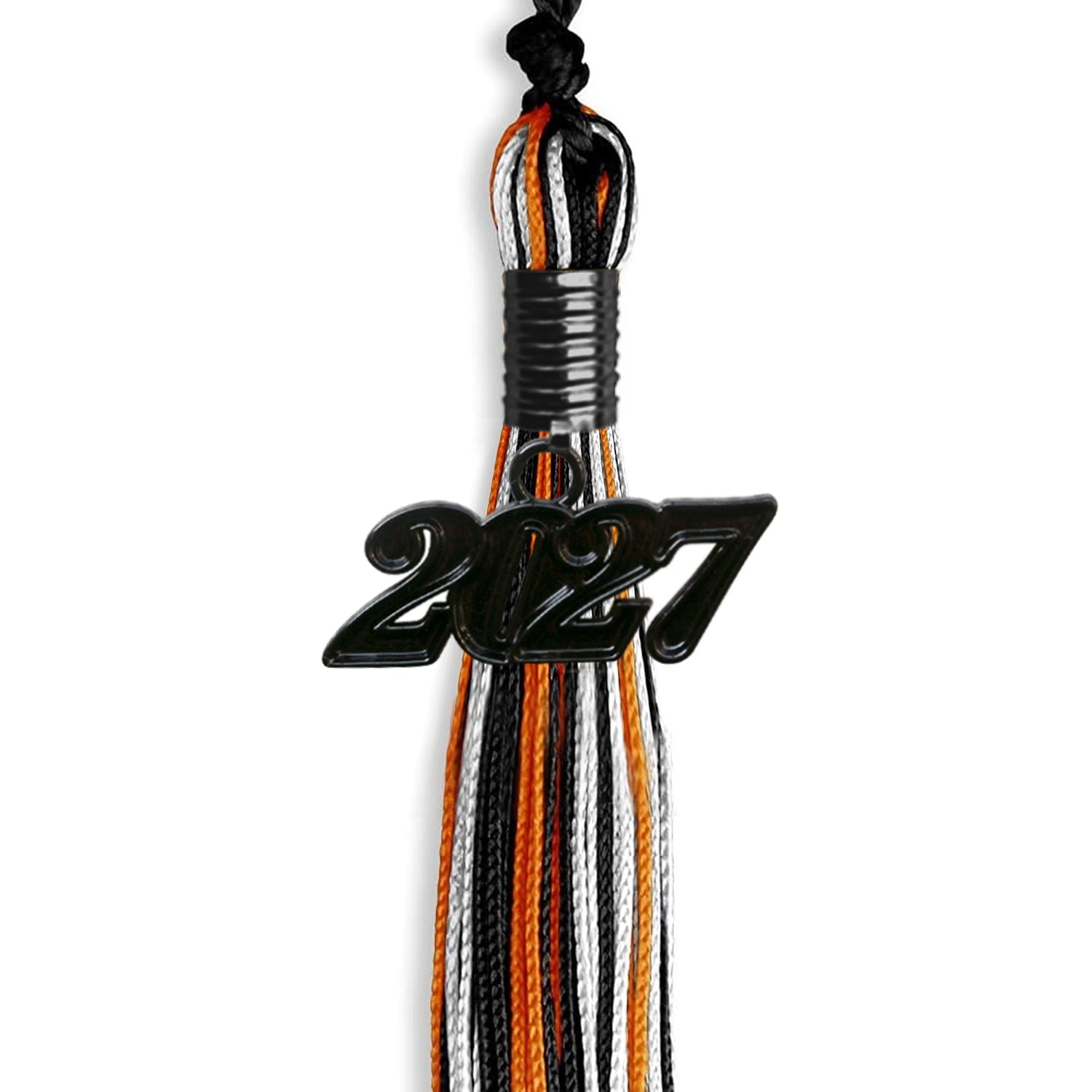 Black/Orange/White Mixed Color Graduation Tassel with Black Bling Charm by Wholesale Grad Supply