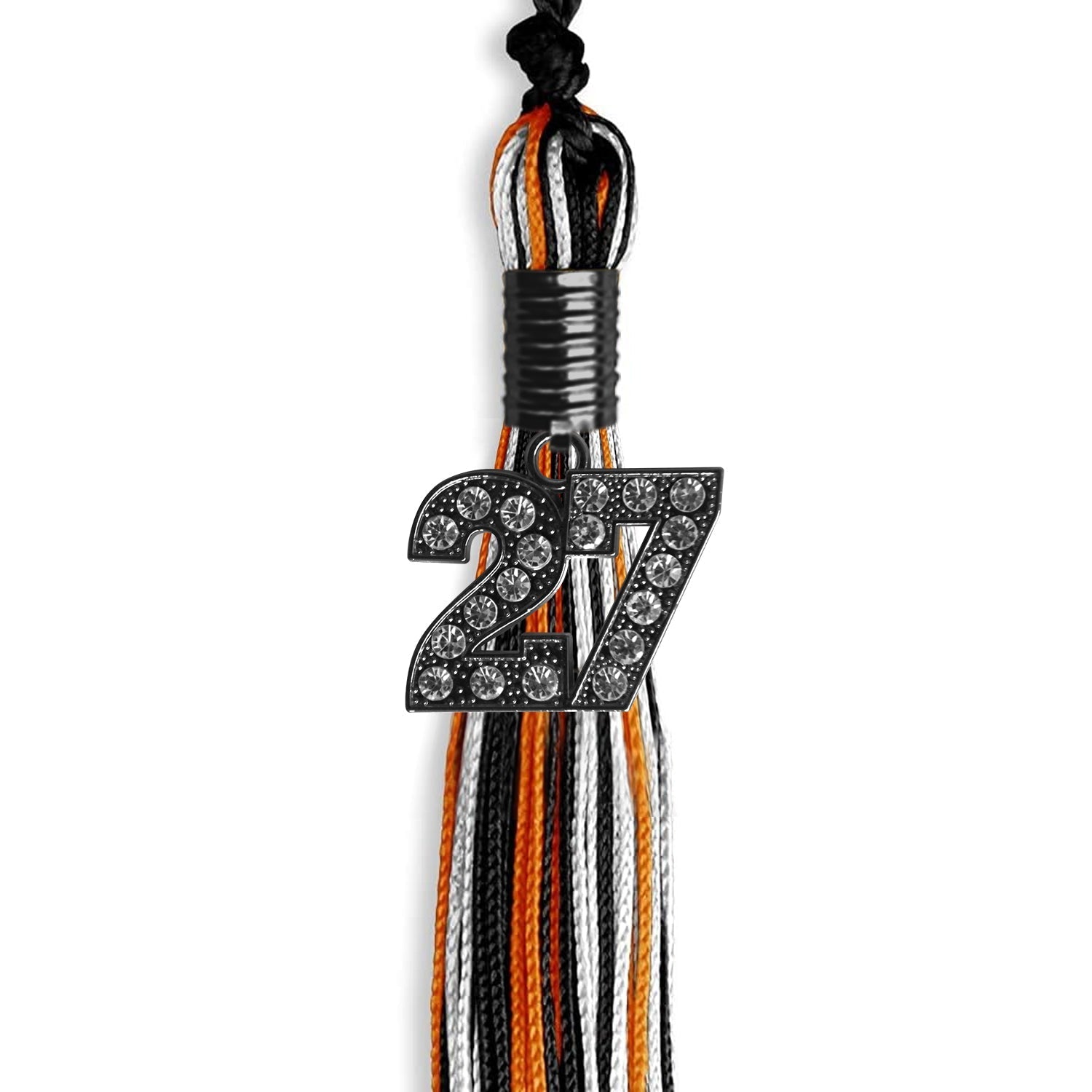 Black/Orange/White Mixed Color Graduation Tassel with Black Bling Charm by Wholesale Grad Supply