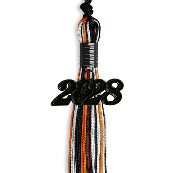 Black/Orange/White Mixed Color Graduation Tassel with Black Bling Charm by Wholesale Grad Supply