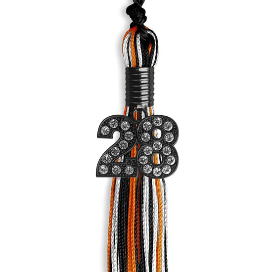 Black/Orange/White Mixed Color Graduation Tassel with Black Bling Charm by Wholesale Grad Supply
