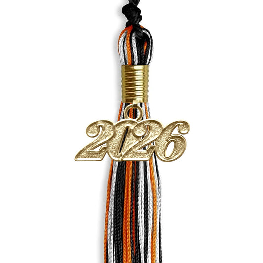 Black/Orange/White Mixed Color Graduation Tassel with Gold Bling Charm by Wholesale Grad Supply