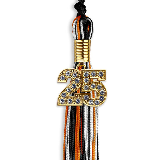 Black/Orange/White Mixed Color Graduation Tassel with Gold Bling Charm by Wholesale Grad Supply