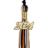 Black/Orange/White Mixed Color Graduation Tassel with Gold Bling Charm by Wholesale Grad Supply