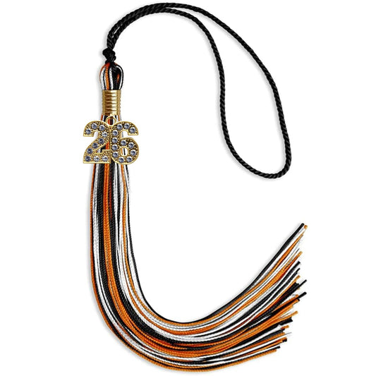 Black/Orange/White Mixed Color Graduation Tassel with Gold Bling Charm by Wholesale Grad Supply