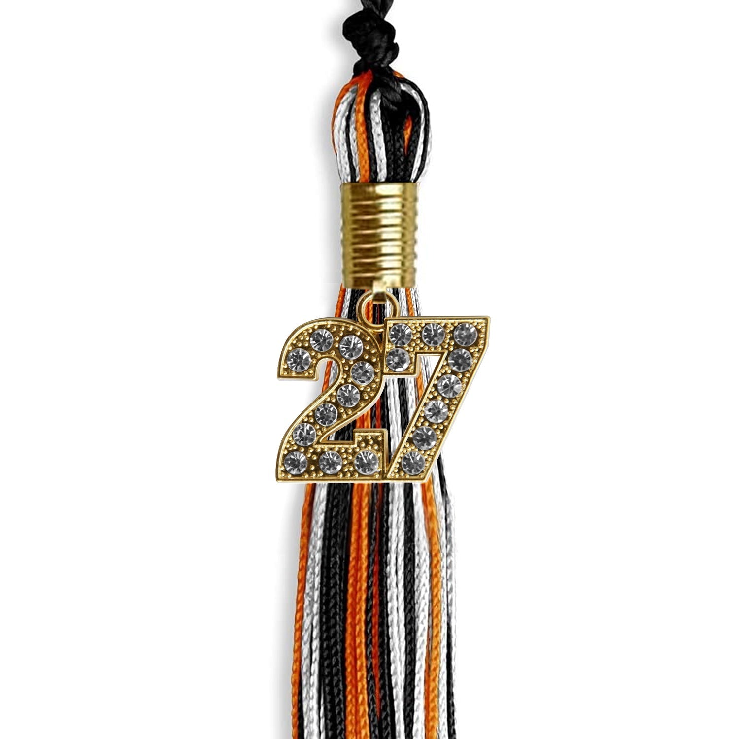 Black/Orange/White Mixed Color Graduation Tassel with Gold Bling Charm by Wholesale Grad Supply