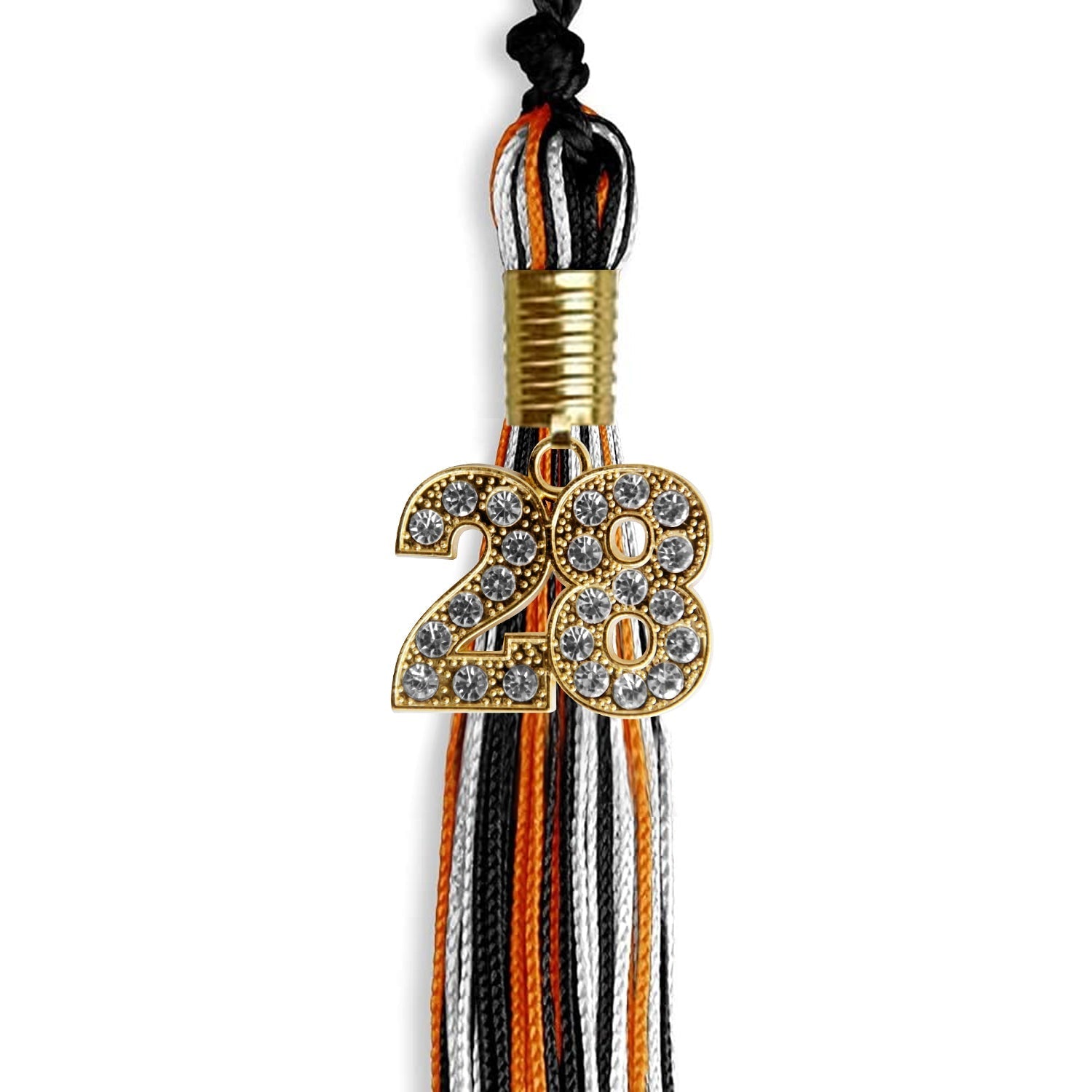 Black/Orange/White Mixed Color Graduation Tassel with Gold Bling Charm by Wholesale Grad Supply