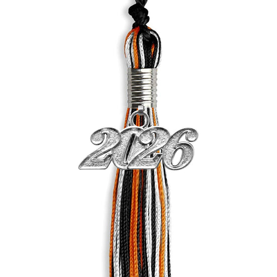 Black/Orange/White Mixed Color Graduation Tassel with Silver Bling Charm by Wholesale Grad Supply