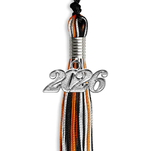 Black/Orange/White Mixed Color Graduation Tassel with Silver Bling Charm by Wholesale Grad Supply