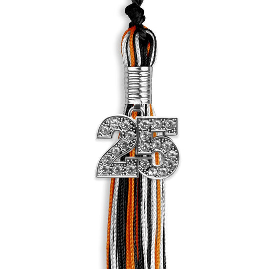 Black/Orange/White Mixed Color Graduation Tassel with Silver Bling Charm by Wholesale Grad Supply