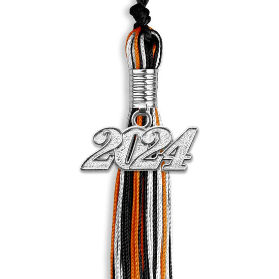 Black/Orange/White Mixed Color Graduation Tassel with Silver Bling Charm by Wholesale Grad Supply