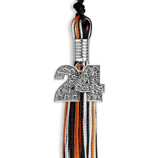 Black/Orange/White Mixed Color Graduation Tassel with Silver Bling Charm by Wholesale Grad Supply
