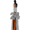 Black/Orange/White Mixed Color Graduation Tassel with Silver Bling Charm by Wholesale Grad Supply