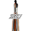 Black/Orange/White Mixed Color Graduation Tassel with Silver Bling Charm by Wholesale Grad Supply