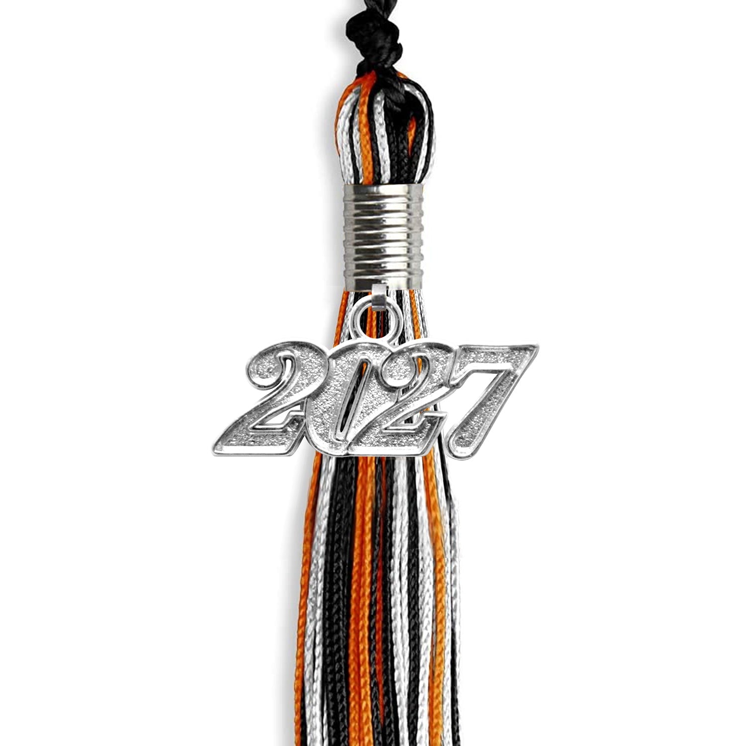Black/Orange/White Mixed Color Graduation Tassel with Silver Bling Charm by Wholesale Grad Supply