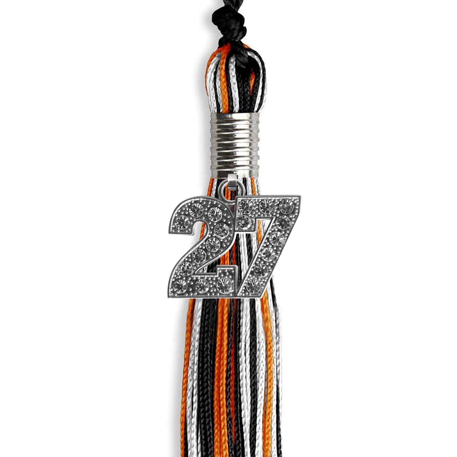 Black/Orange/White Mixed Color Graduation Tassel with Silver Bling Charm by Wholesale Grad Supply