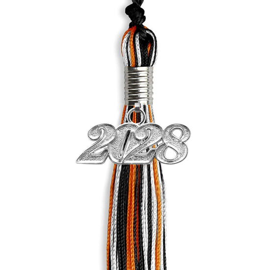 Black/Orange/White Mixed Color Graduation Tassel with Silver Bling Charm by Wholesale Grad Supply