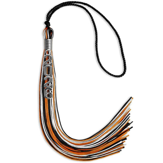 Black/Orange/White Mixed Color Graduation Tassel with Silver Stacked Date Drop by Wholesale Grad Supply