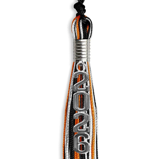 Black/Orange/White Mixed Color Graduation Tassel with Silver Stacked Date Drop by Wholesale Grad Supply