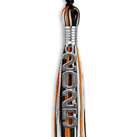 Black/Orange/White Mixed Color Graduation Tassel with Silver Stacked Date Drop by Wholesale Grad Supply