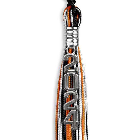 Black/Orange/White Mixed Color Graduation Tassel with Silver Stacked Date Drop by Wholesale Grad Supply