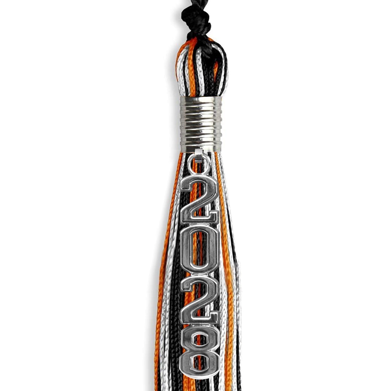 Black/Orange/White Mixed Color Graduation Tassel with Silver Stacked Date Drop by Wholesale Grad Supply