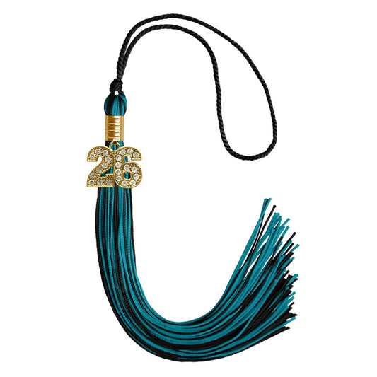 Black/Peacock Mixed Color Graduation Tassel with Gold Bling Charm by Wholesale Grad Supply