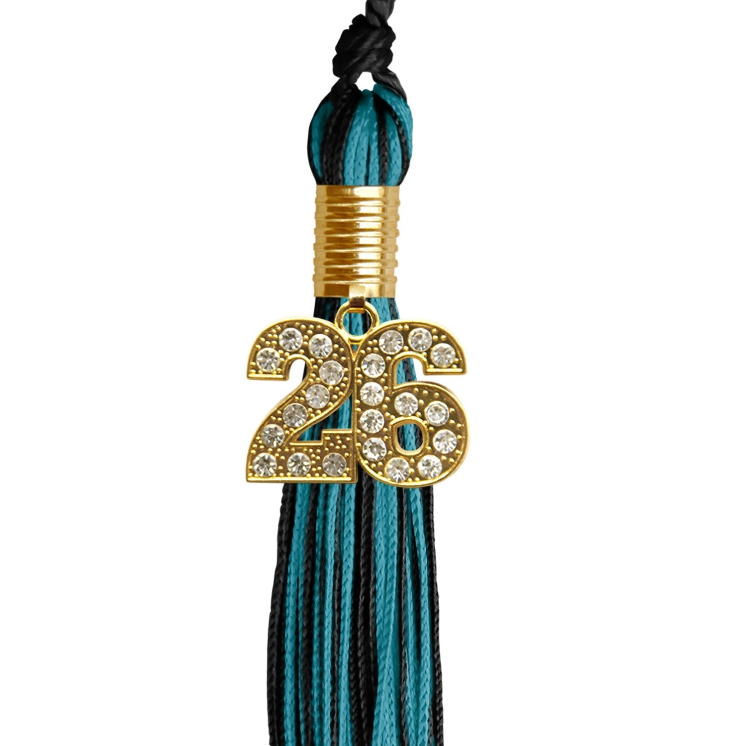 Black/Peacock Mixed Color Graduation Tassel with Gold Bling Charm by Wholesale Grad Supply