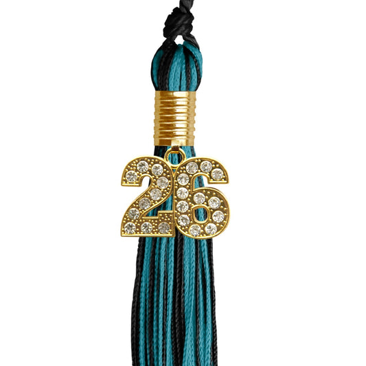 Black/Peacock Mixed Color Graduation Tassel with Gold Bling Charm by Wholesale Grad Supply
