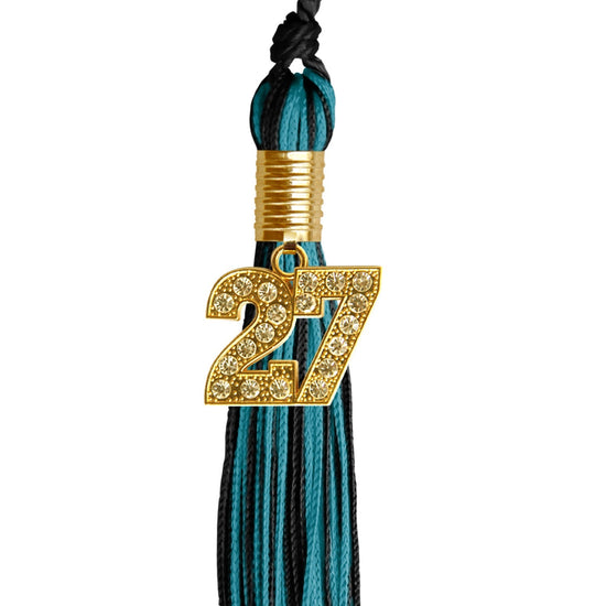 Black/Peacock Mixed Color Graduation Tassel with Gold Bling Charm by Wholesale Grad Supply