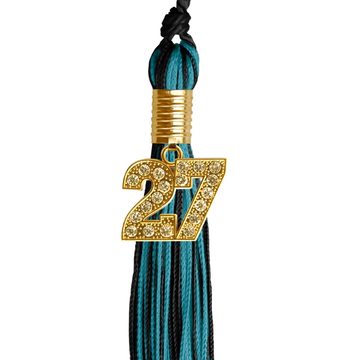 Black/Peacock Mixed Color Graduation Tassel with Gold Bling Charm by Wholesale Grad Supply