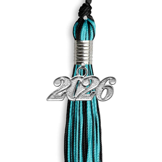 Black/Peacock Mixed Color Graduation Tassel with Silver Bling Charm by Wholesale Grad Supply