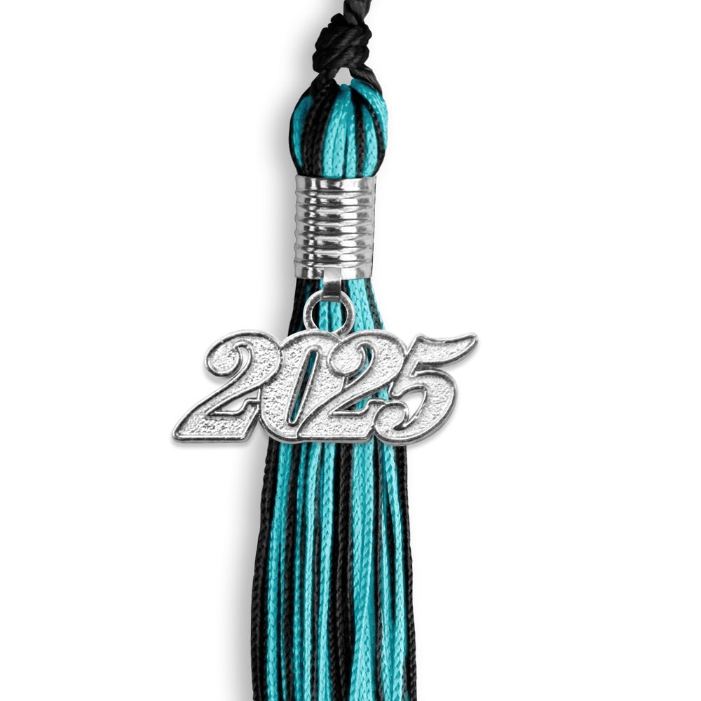 Black/Peacock Mixed Color Graduation Tassel with Silver Bling Charm by Wholesale Grad Supply
