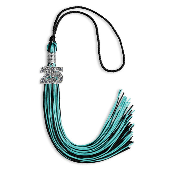 Black/Peacock Mixed Color Graduation Tassel with Silver Bling Charm by Wholesale Grad Supply