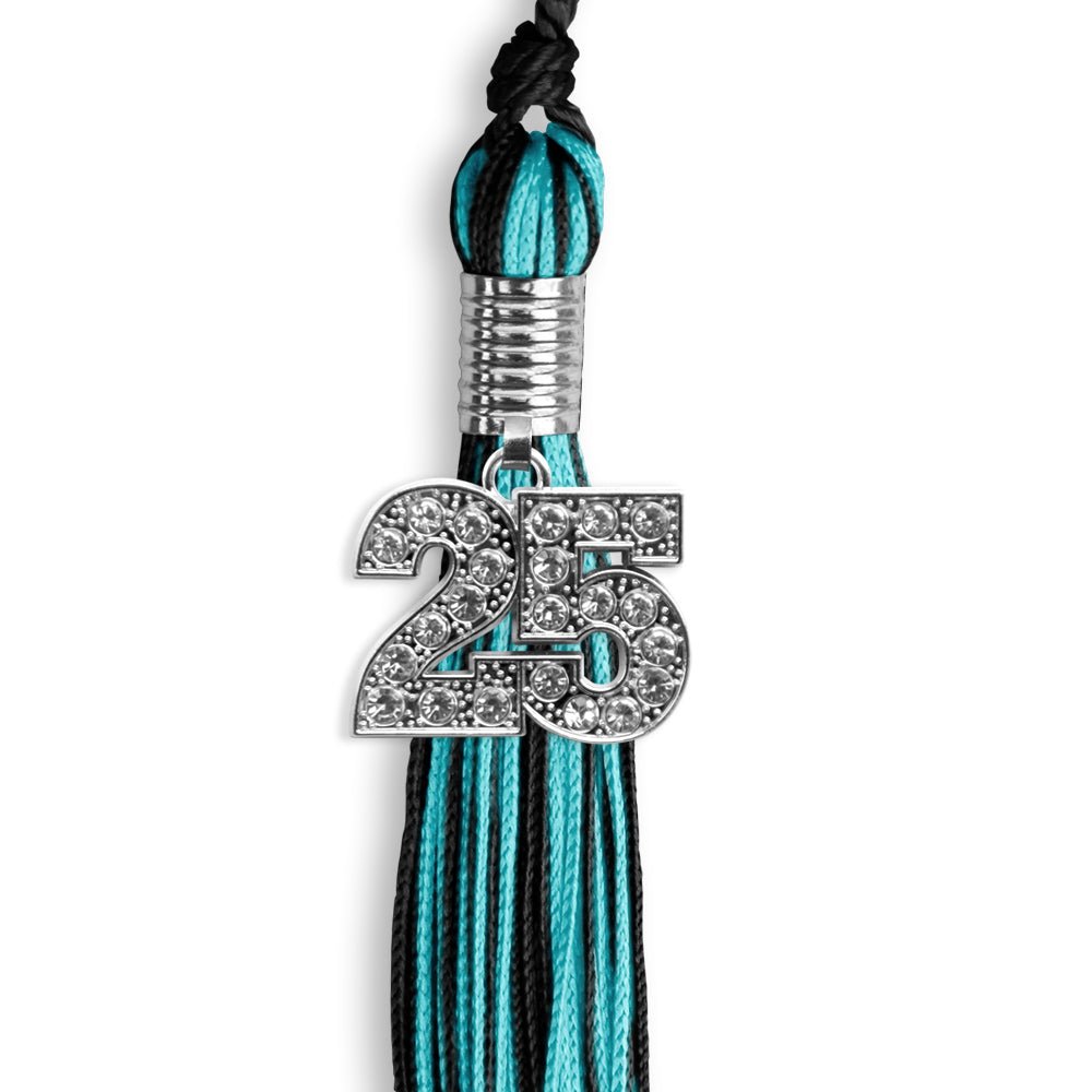 Black/Peacock Mixed Color Graduation Tassel with Silver Bling Charm by Wholesale Grad Supply