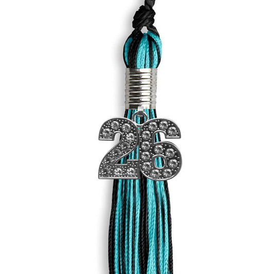 Black/Peacock Mixed Color Graduation Tassel with Silver Bling Charm by Wholesale Grad Supply