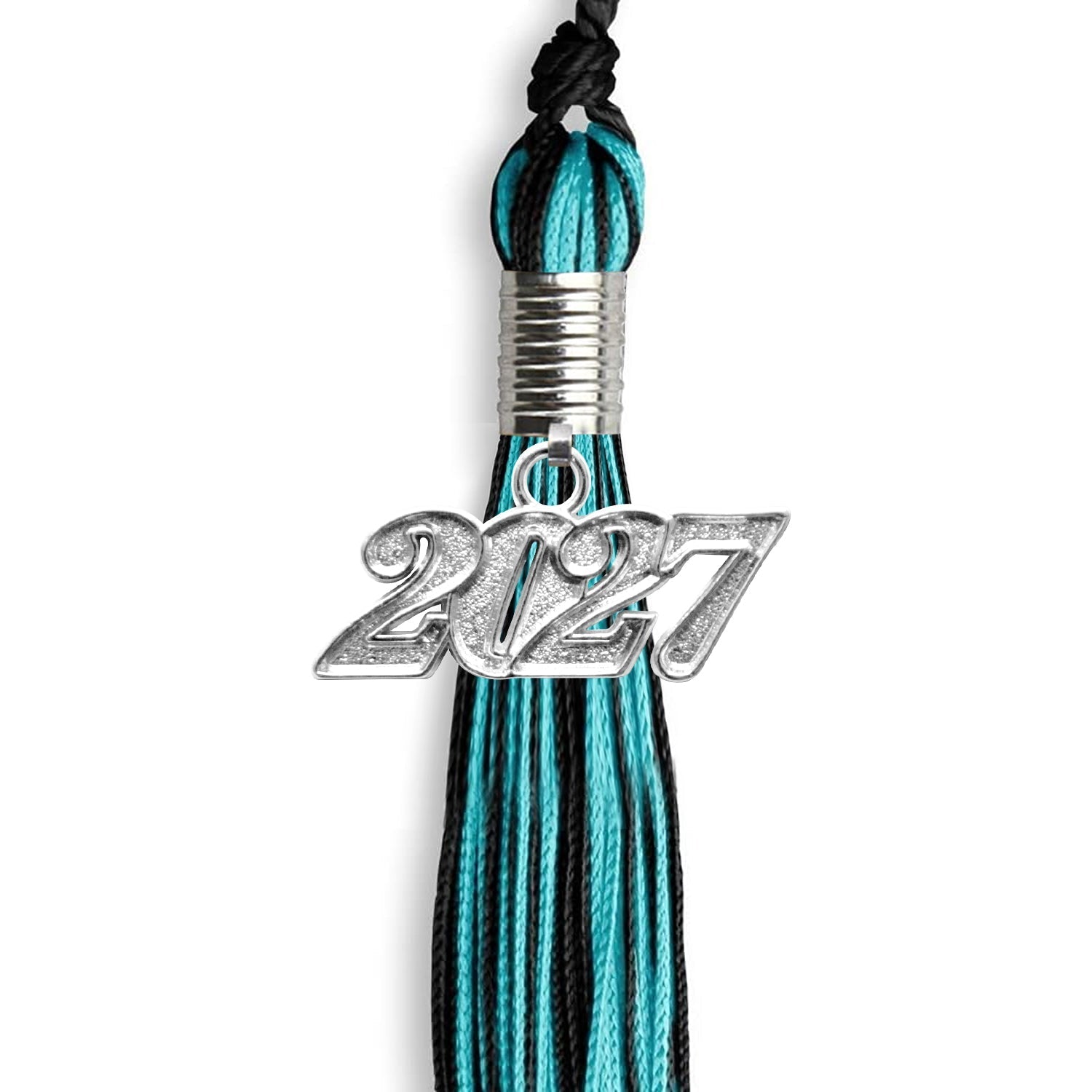 Black/Peacock Mixed Color Graduation Tassel with Silver Bling Charm by Wholesale Grad Supply