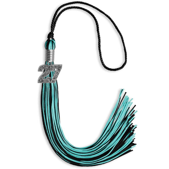 Black/Peacock Mixed Color Graduation Tassel with Silver Bling Charm by Wholesale Grad Supply