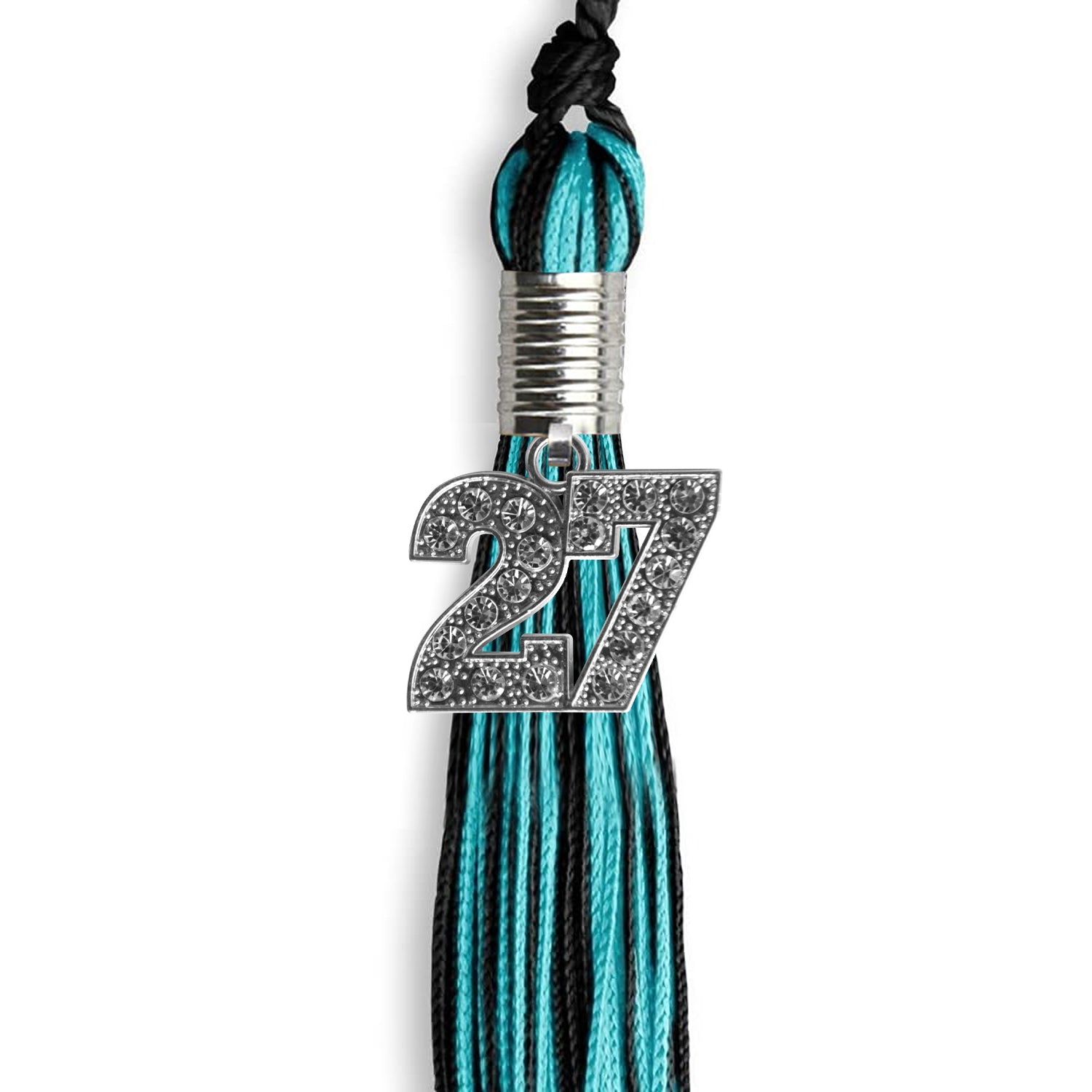 Black/Peacock Mixed Color Graduation Tassel with Silver Bling Charm by Wholesale Grad Supply