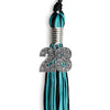 Black/Peacock Mixed Color Graduation Tassel with Silver Bling Charm by Wholesale Grad Supply