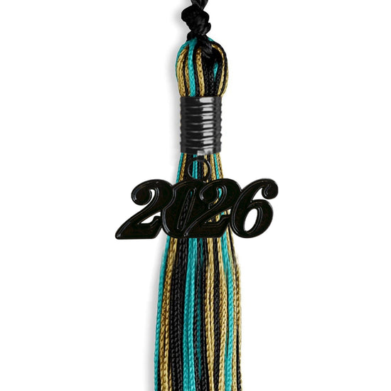 Black/Peacock/Antique Gold Mixed Color Gold Graduation Tassel with Black Bling Charm by Wholesale Grad Supply