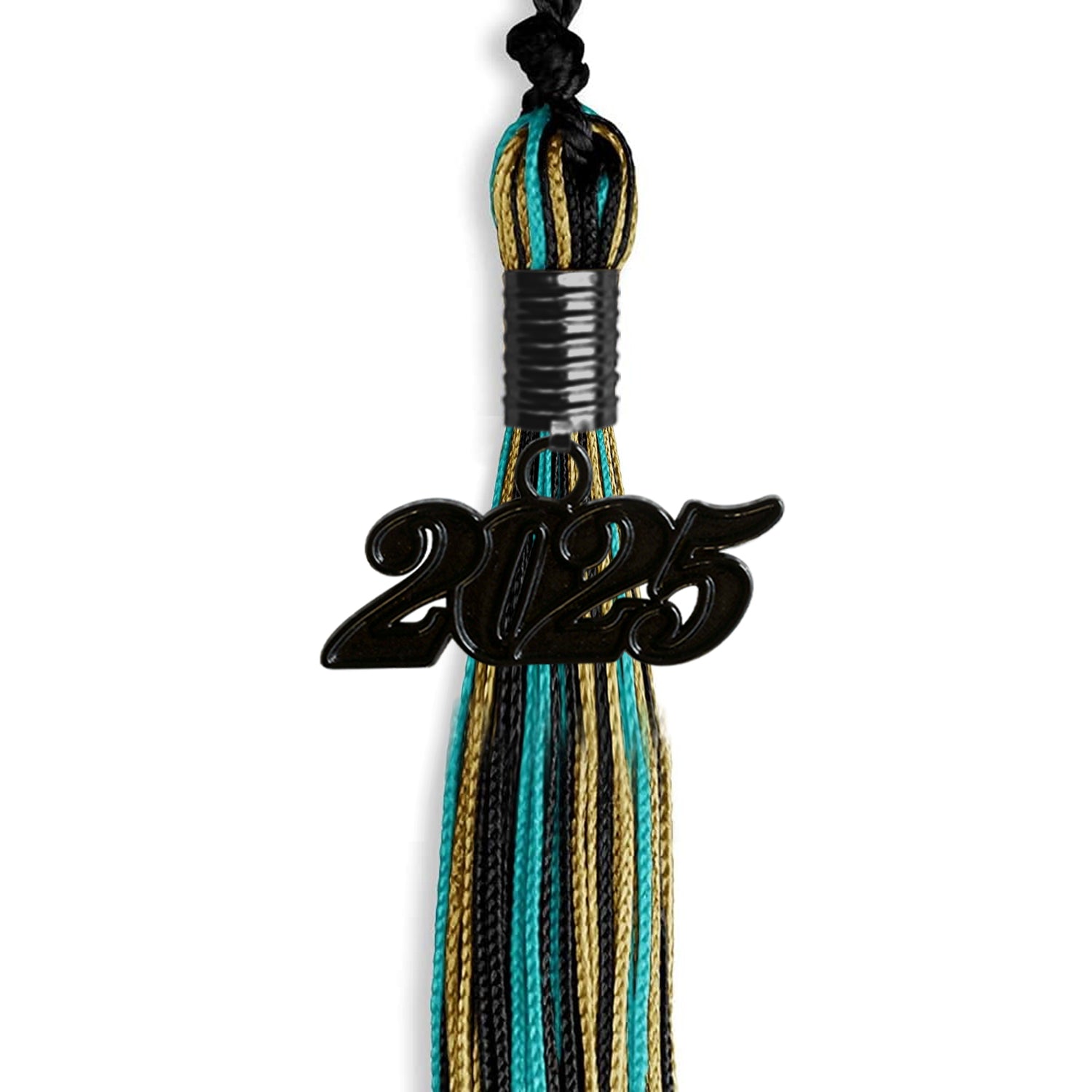 Black/Peacock/Antique Gold Mixed Color Gold Graduation Tassel with Black Bling Charm by Wholesale Grad Supply