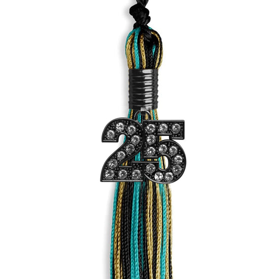 Black/Peacock/Antique Gold Mixed Color Gold Graduation Tassel with Black Bling Charm by Wholesale Grad Supply