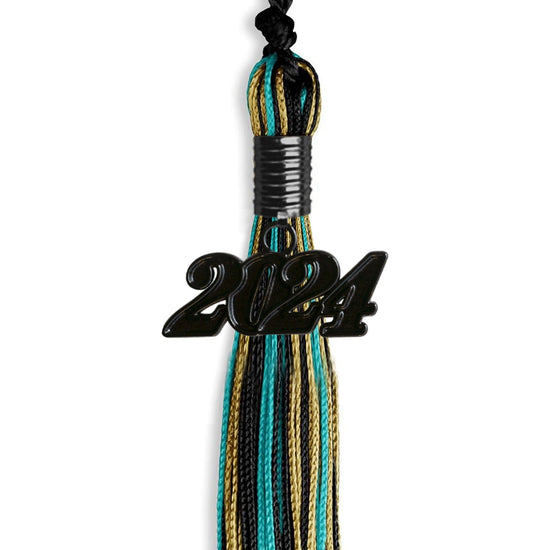 Black/Peacock/Antique Gold Mixed Color Gold Graduation Tassel with Black Bling Charm by Wholesale Grad Supply